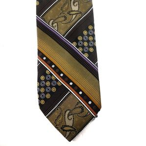 UBC men's silk tie in gold, purple and black EUC